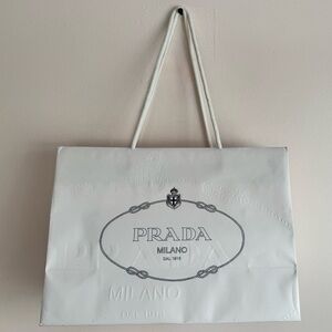 Authentic White Embossed Prada Milano Paper Gift Bag - Chicago Store